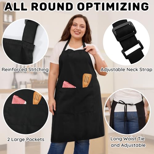 2 Pack Plus Size Waterproof Cooking Chef Apron with 2 Pockets for Men Women - color: Black