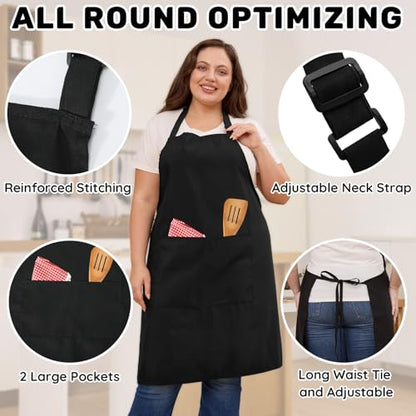 2 Pack Plus Size Waterproof Cooking Chef Apron with 2 Pockets for Men Women - color: Black