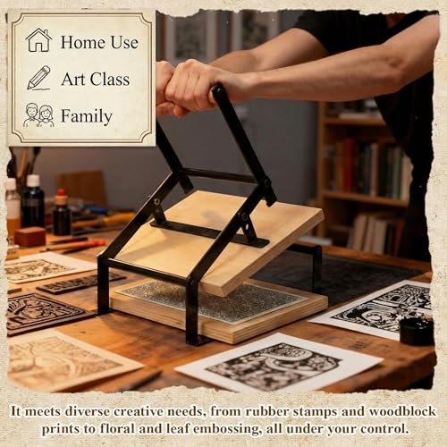 15 x 15 in Black Printing Linocut Hand Lever Press Machine with Roller and Felt Pads for Lino Cut, Cutting Print, Linoleum Block Printmake Tool Kit for Art Student and Professional Printmakers - size: 15 x 15 Inch