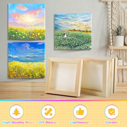 10 Pack Unfinished Wood Canvas, 5 x 5 inch Wood Panel Boards, DIY Arts Crafts Wooden Canvas Boards, Square Wooden Panels Blank Board for Painting Pouring Art Projects