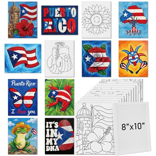 Tinlade 12 Pcs 7.9 x 9.8 Inch Pre Drawn Canvases for Painting Pre Stretched Canvas DIY Coloring Outline Painting Boards for Beginners Adults (Puerto Rico) - size: Puerto Rico