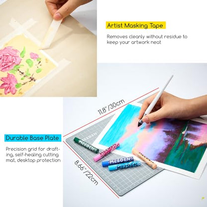 MEEDEN Soft Oil Pastels Set: 102Pcs Oil Pastel Kit with 72 Colors & 6 White Pastel - All in One Oil Crayons with Paper, Palette Knife, Masking Tape - Art Supplies for Artists Beginners Adult Christmas
