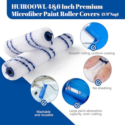 20 Pack Microfiber Paint Roller, 4 Inch and 6 Inch, Small Paint Roller Covers with 2Pcs Anti Rust Metal Roller Frames, Mini Paint Rollers for House Painting, Wall Painting Tool - size: 4&6 Inch Paint Roller Kit, 20 Pack