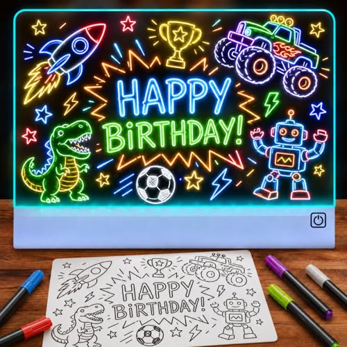 16" LED Drawing Board with 7 Colors & 4 Light Modes – 13×10 in Acrylic LED Note Board with Colors Markers, Adjustable Brightness, Wall or Desk Mount – Birthday Gift Set with Hanging Chain - color: Blue #2