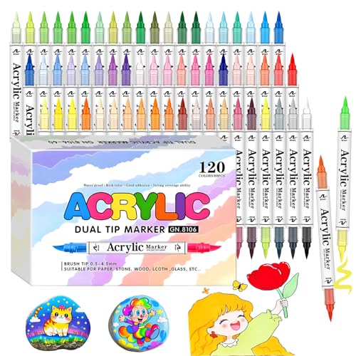 120 colors Acrylic Paint Markers,60 Pack Automatic Ink ControlSoft Brush acrylic markers & Paint Pens for Wood, Canvas, Rocks Glass and More – Acrylic paint Pens for DIY, Art, and Detailing Projects - style: 60-120 Drush Tips