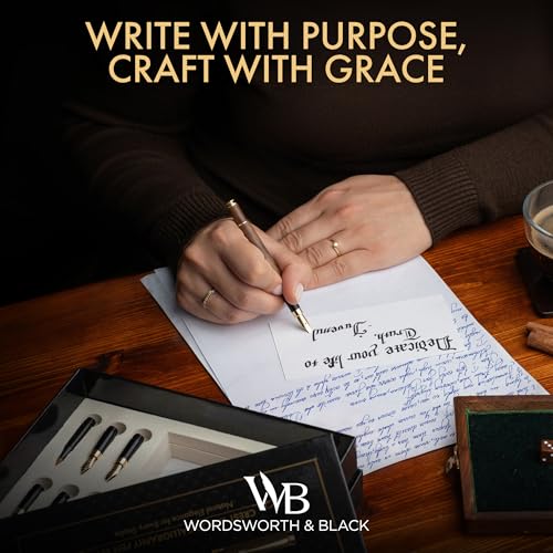 Wordsworth & Black Calligraphy Pen Gift Set, Includes Ink Bottle, 6 Cartridges, Refill Converter, 6 Replacement Nibs, Luxury Bamboo, Journaling, Smooth Writing Pens [Brown Wood] - color: Brown Wood