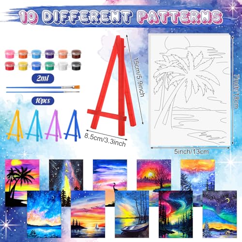 Blosssound 10 Set Pre Printed Canvas Pre Drawn Canvas Painting with Easel Kits 5" x 7" Outline Painting Panels for Beginners, DIY Craft Project, Home Decors(Dream Sky) - style: Dream Sky