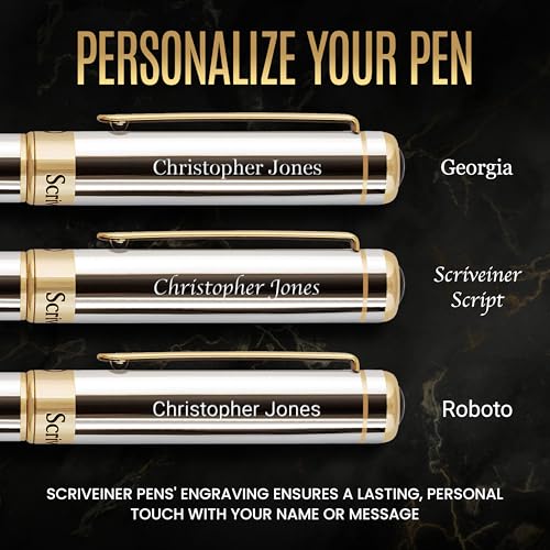 Scriveiner Personalized Silver Chrome Ballpoint Pen - Stunning Luxury Pen, Real Gold Plating, Schmidt Ink Refill, Best Engraved Ball Point Gift Set for Men & Women, Custom Name Engraving - color: 9. Silver Chrome with Gold (Personalized)