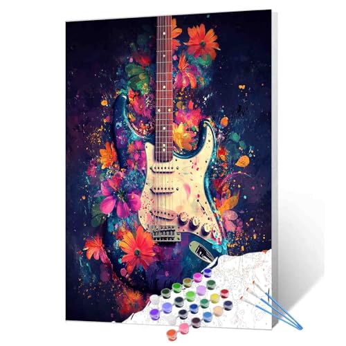 DIY Paint by Numbers,Color Music Guitar,Canvas Oil Painting Kit for Kids & Adults,16x20Inch Drawing Paintwork Acrylic Pigment,for Home Living Room Hallway Decorative Painting Without Frame - color: Music-04, size: 16''x20''(Frameless)