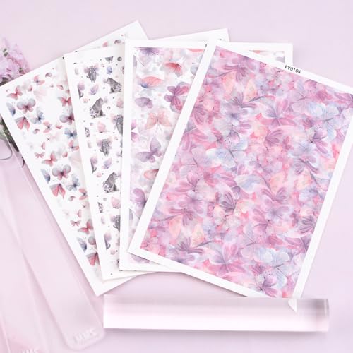 Clay Transfer Paper, 4Pcs Butterfly Themed Polymer Clay Transfer Sheets with Mud Press Rod and 2mm Thickness Ruler for Jewelry Making - color: Butterfly