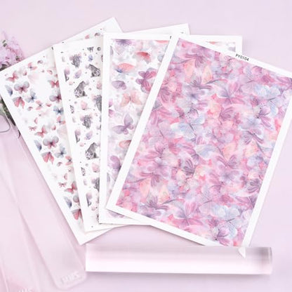 Clay Transfer Paper, 4Pcs Butterfly Themed Polymer Clay Transfer Sheets with Mud Press Rod and 2mm Thickness Ruler for Jewelry Making - color: Butterfly