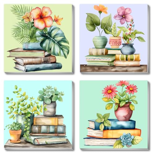 Fotasmua 4 Pack Framed Paint by Numbers for Adult, Book Paint by Numbers Kit for Adults Kids, DIY Flowers Plant Acrylic Painting on Canvas for Home Wall Art Decor 8 x 8 Inch - color: BKH2288+BKH2289+BKH2290+BKH2291-US