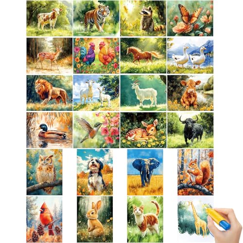 24 Pcs Dementia Products for Elderly Reusable Water Doodle Coloring Set Alzheimers Activities for Seniors Crafts with 2 Refillable Water Brushes Painting Gifts for Nursing Home(Farm Animals) - style: Farm Animals