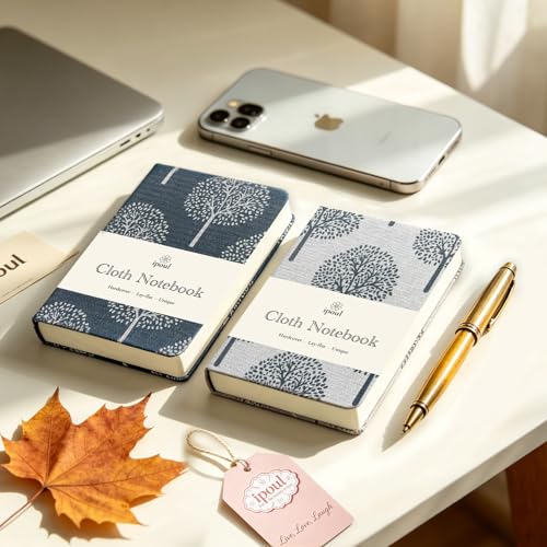 Pocket Journal, Linen Notebook, A6 Journal, 4x6, Hardcover, Lay Flat, Thick, Small, Lined Notebook & Unlined Sketchbook, The Tree of Life, Navy Blue - color: A6-Tree Navy