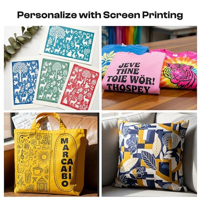 Caydo 57 Pieces All-in-One Screen Printing Kit with 3 Sizes Wood Screen Printing Frames, 15 A4 Size Inkjet Transparency Films, 6 Colors Screen Printing Ink, Photo Emulsion, Squeegee and Scoop Coater