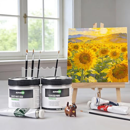 Professional White Gesso Primer for Acrylic Painting (16.9oz/500ml), Superior Coverage & Fine Tooth Canvas Surface Prep Medium for Acrylic Paint, Oil Paint, Wood & Ceramics