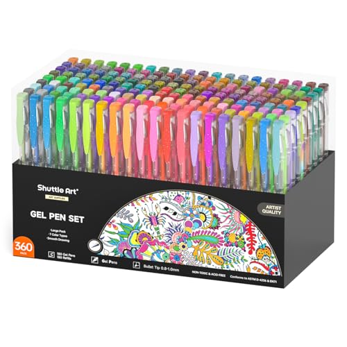 Shuttle Art 360 Pack Gel Pens Set, 180 Colors Gel Pen Set Plus 180 Color Refills Perfect for Adult Coloring Books Doodling Drawing Art Markers - color: 360 Pack