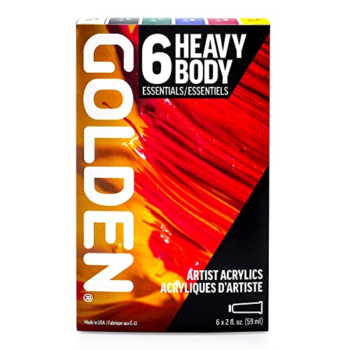 Golden Artist Color Heavy Body Acrylics, 6-Color Essentials Set, Professional Acrylic Paint Set, Set of 6 Tubes, 2 Fl. Oz. Each with Sticky Notes - style: 6 Color Essentials Set