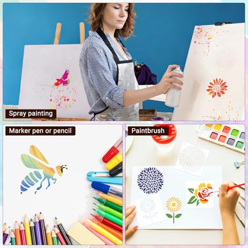 80 Pcs 3 Inch Stencils for Painting on Wood, Butterfly & Flower Stencils for Crafts Reusable Drawing Stencil for Kids Classroom Projects, Fabric Art, Wood Signs, Wall Murals, Engraving