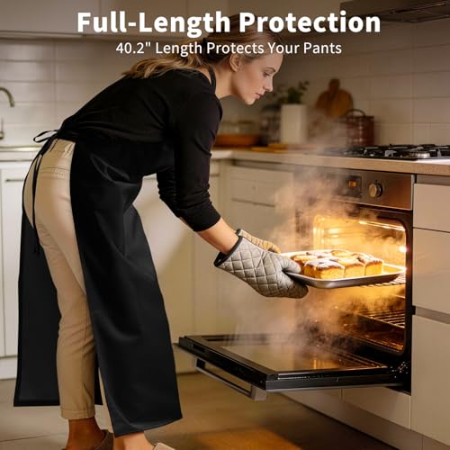 SHEOMERN Aprons for Men Kitchen Cooking – Waterproof & Oil Proof 3-Layer Long Pocket-Free Chef Apron for Grilling BBQ Baking – Gift for Men - color: Black