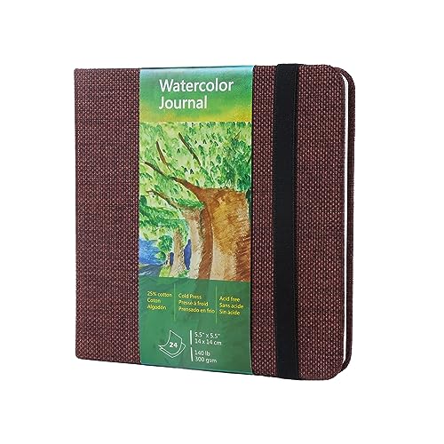 tumuarta Square Watercolor Journal, 5.5x5.5”, 140 LB, 300 GSM, Cotton Paper, Cold Press, 24 Sheets, 48 Pages, Watercolor Paper Notebooks for Use As Travel Sketchbooks Mixed Media Pad On The Go… - color: Brown, size: 5.5x5.5"
