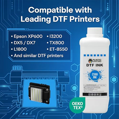 Premium Cyan DTF Ink Refill 1L / 34oz for Heat Transfer Printing, Compatible with Epson ET-8550, L1800, XP-15000, R1390, R2400, I3200, L800, P400, P800 Printers - color: Cyan, size: 1000ml