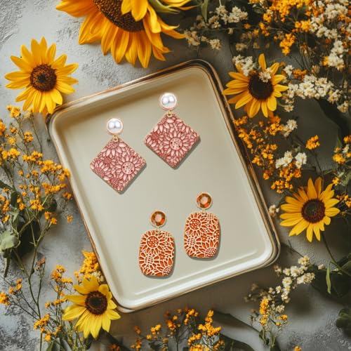 CHGCRAFT Sunflower Plant Clay Texture Mat Polymer Clay Molds DIY Clay Texture Tools for Clay Pottery Earring Jewelry Making Stamp Engraving Machines, Flower, 3.9x2.6x0.1inch - style: Sunflower