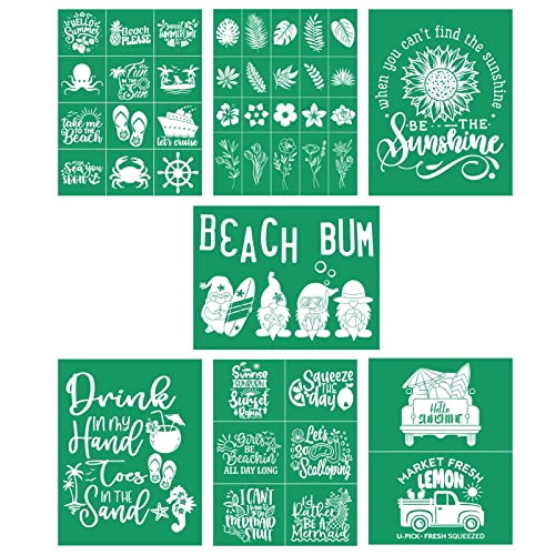 DGAGA Silk Screen Stencils 7PCS Set,Summer Self Adhesive Silk Screen Stencils Reusable,Sea Ocean Mesh Stencil for Chalk Paste Screen Printing Stencils for Painting on Wood,Chalkboard,Fabric,Home Decor - color: 7pcs silk screen stencils