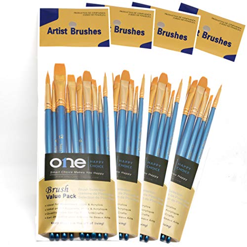 4 Sets of 10 Pieces Synthetic Hair Paint Brushes, Blue, for Acrylic, Oil and Watercolor Painting - size: 4 Sets