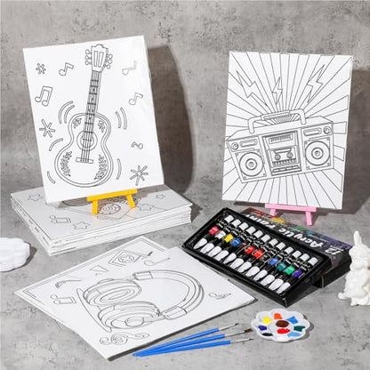 Sherr 108 Pcs 12 Set Retro Time Sip and Paint Kit for Adults 8''x10'' Pre Drawn Canvas to Paint DIY Acrylic Painting Kit Pre Printed Canvas for Date Night 80s 90s Party Team Building - style: Retro Time