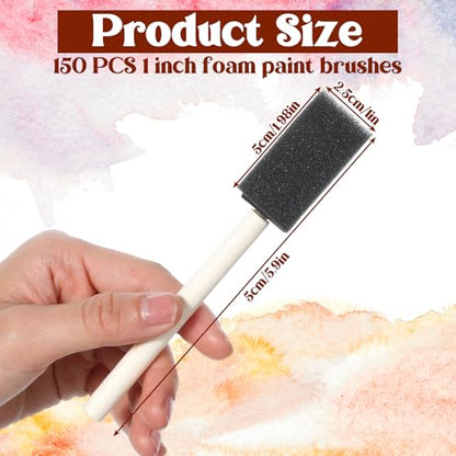 150 Pcs 1 Inch Foam Paint Brushes, Bulk Wood Handle Sponge Brushes for Painting, Staining, Varnishing, Crafts & DIY Projects