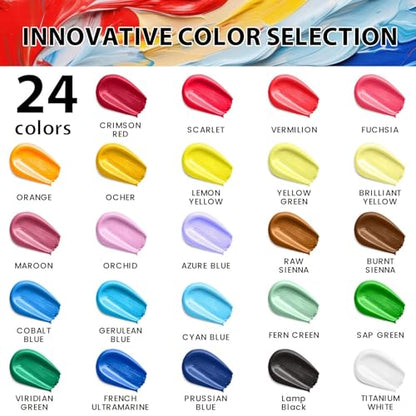 40 PCS Acrylic Paint Set - 24 Colors (2oz/60ml) with Brushes, Knives & Palette - Rich Pigments Gifts for Adults, Artists & Beginners - Painting on Canvas, Ceramic, Rock, Wood