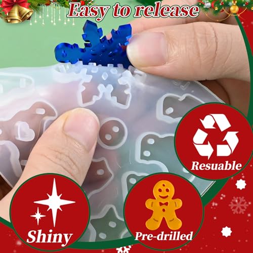 ZQYSING 68 Pcs Christmas Resin Earring Molds Kit, Various Shapes Christmas Silicone Mold with Hooks Rings for DIY Making Jewelry Earring Pendant Keychain - color: 68 Pcs Jewelry Making Kit