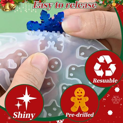 ZQYSING 68 Pcs Christmas Resin Earring Molds Kit, Various Shapes Christmas Silicone Mold with Hooks Rings for DIY Making Jewelry Earring Pendant Keychain - color: 68 Pcs Jewelry Making Kit