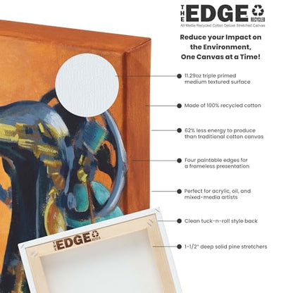 The Edge Eco-Friendly Recycled Cotton Stretched Canvas for Painting - 16x20 Box of 3 - Medium-Textured, Triple Acrylic Primed All Media Painting Canvas, 320gsm, 1-1/2 in. Deep Pine Stretchers - size: 16x20 in