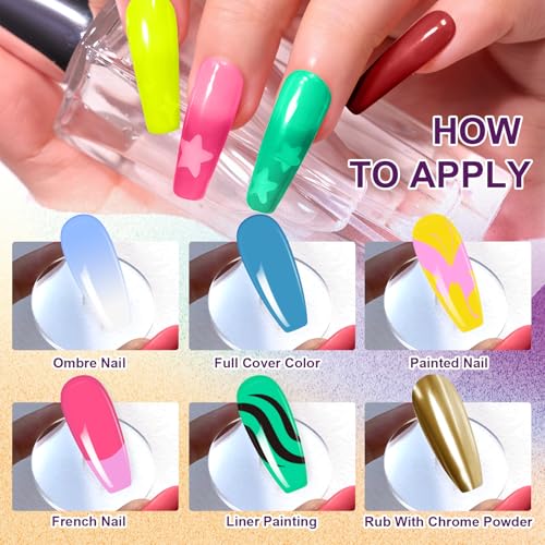 Gradient Painting Gel, 9 Bright Colors Ombre Gel Nail Polish Light Blue Pink Pigment Pat Nails Aura Nails French Manicure Soak Off UV Long-lasting No-wipe Home Salon DIY Nail Art ChromaGlow - color: ChromaGlow set