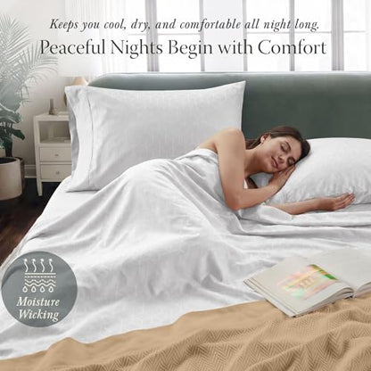 Threadmill Egyptian Cotton Twin XL Sheet Set | 100% Certified Egyptian Cotton Sheets for Twin XL Size Bed | Damask Jacquard Twin XL Bed Sheets Deep Pocket | Soft Hotel 3 Pc Cooling Sheet Set | White - color: Bright White Cadence, size: Twin XL