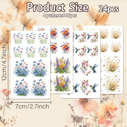 OLYCRAFT 24Pcs Wildflowers Clay Transfer Paper 4 Design Flowerbeds Clay Transfers Paper for Polymer Clays Earring Hummingbird Transfer Sheets Small Ceramic Decal for Earring Jewelry Making - style: Wildflower