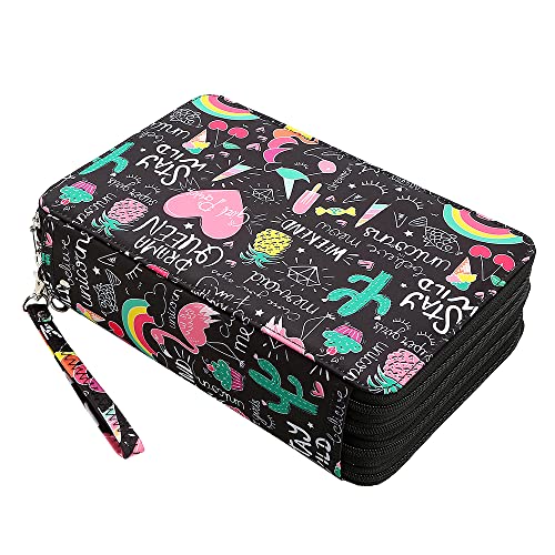 Portable Colored 216 Slots Pencil case Organizer with Printing Pattern for Watercolor Pens or Markers, Pencil Case Organizer for Artist - color: Cherry Cactus
