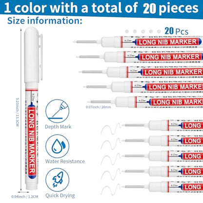 20 PCS Long Head Deep Hole Marker Pens,20mm Long Nib Marker,Longs Nose Markers,Waterproof Construction Markers Marking Tool,Permanent Markers Carpenter Ink marker Pens,Metal marking Pens,White - color: 20PCS-20MM White
