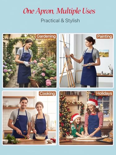 Kitchen Cooking Apron for Women Men Water-Resistant Artist Barista Baking Craft Catering Work Bib with Large Pockets - color: Blue