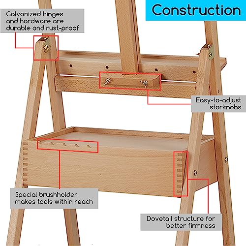 MEEDEN Painting Easel with Storage Drawer, Studio H-Frame Easel- Adjustable (60"~75") Solid Beech Wood Easel Stand for Painting for Adults, Holds Canvas Art up to 35",Natural - color: Natural