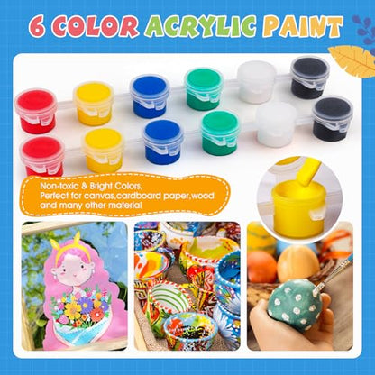 ESRICH 8 Set Mini Acrylic Paint Kit, 5in Mini Stretched Canvas with 7.5in Easel, Acrylic Paint Strips, Paint Palettes, Painting Brushes, Small Canvas and Easel Set for Kids Artists Beginner, Gift - size: 8 set 5 x 5 inches