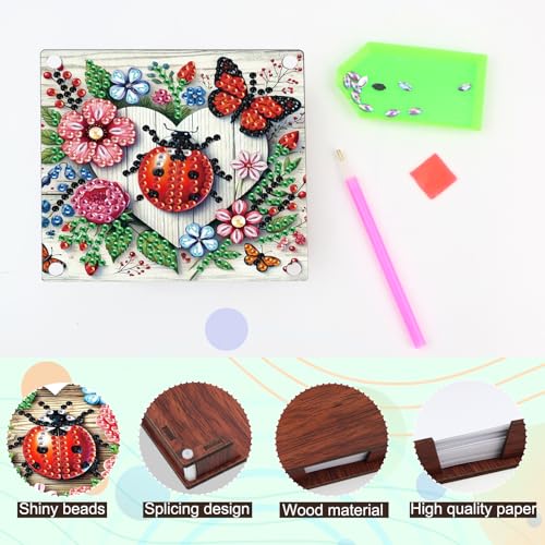 JISHSHAY 2 PCS Diamond Art Note Box Ladybird Diamond Painting Note Pad Holder Animal Gem Painting Gem Art Memo Boxes Mosaic Kits for Adults Embroidery Kit Memo Pad Holder, Contains 120 Sheets of Paper - color: Ladybird