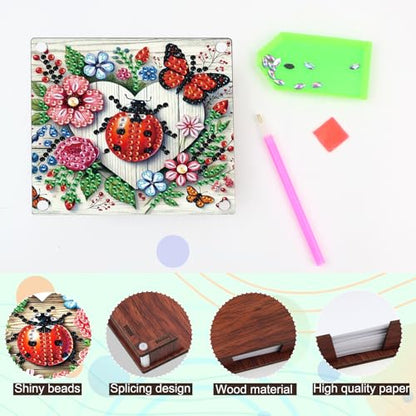 JISHSHAY 2 PCS Diamond Art Note Box Ladybird Diamond Painting Note Pad Holder Animal Gem Painting Gem Art Memo Boxes Mosaic Kits for Adults Embroidery Kit Memo Pad Holder, Contains 120 Sheets of Paper - color: Ladybird