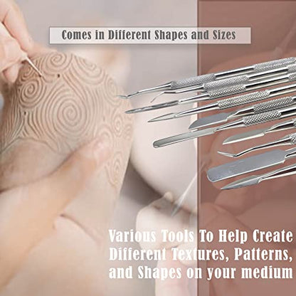 A2ZScilab - Stainless Steel Spatula Wax & Clay Sculpting Tool Carver Set, Carving Pottery Tools - Sculpture Shaper Polymer Modeling Tools for Clay, Pottery, Ceramics Artwork & Holiday Crafts (10PK) - style: 10PK