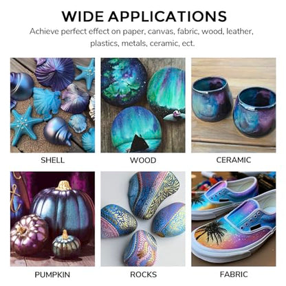 ABEIER Iridescent Acrylic Paint, Set of 20 Chameleon Colors, 8.45 oz/250ml Large Bulk Bottles, Color-shifting, Non-Toxic, High Viscosity, Blendable, Paints on Rocks Crafts Canvas Wood, Fabric, Ceramic & Stone - color: 20 Colors
