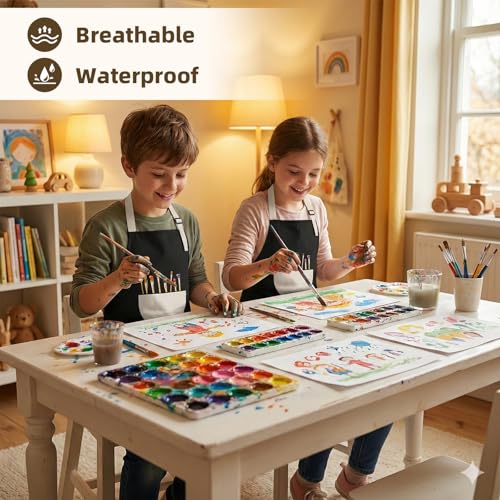 VZZNN 12 Pack Kids Art Smock,Waterproof Kids Painting Apron with Pocket for Art Crafts Painting Cooking Activities - color: Black