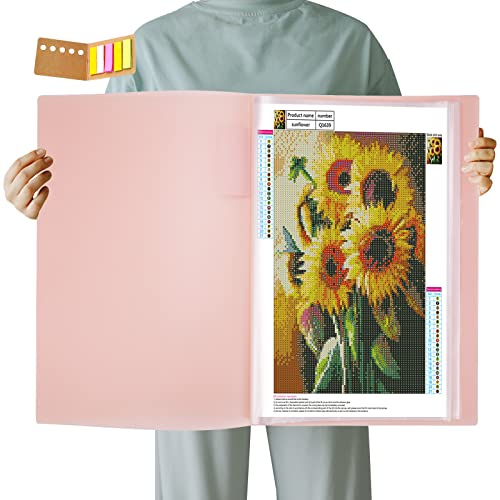 A3 Art Portfolios Case 40 Pages,Diamond Painting Storage Book,Pocket Protector with Index Stickers,11.8 x 16.5 inch Clear Sheet Protectors Portfolio Folder for Artwork,Report,Photo (Pink) - color: Pink-40 Sleeves