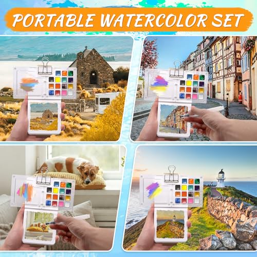 Pocket Watercolor Set 24 Vibrant Colors Travel Art Kit with Palette - color: 15 Grids with 24 Color Acrylic Palette